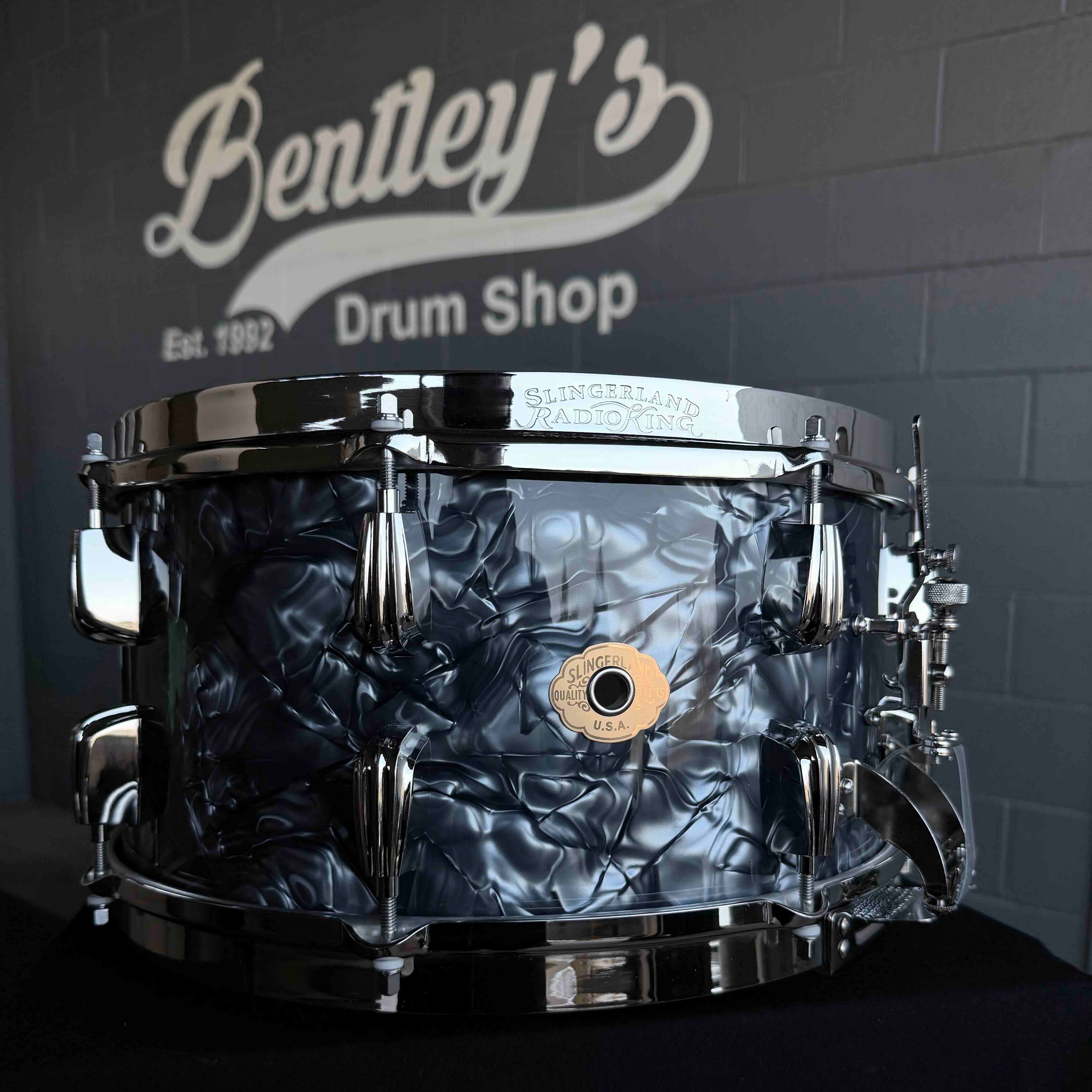 ~NEW!~ Slingerland RadioKing Solid Shell Maple 7x14 Snare Drum in Black Diamond Pearl with Nickel Hardware